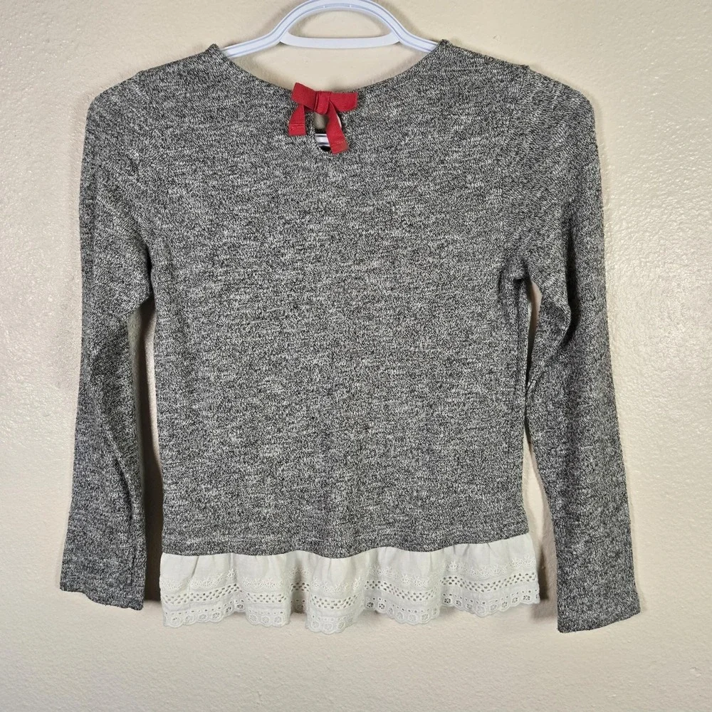 OshKosh B'gosh‎ Shirt Girls 8 Gray Long Sleeve Eyelet Lace Hem Pullover Top